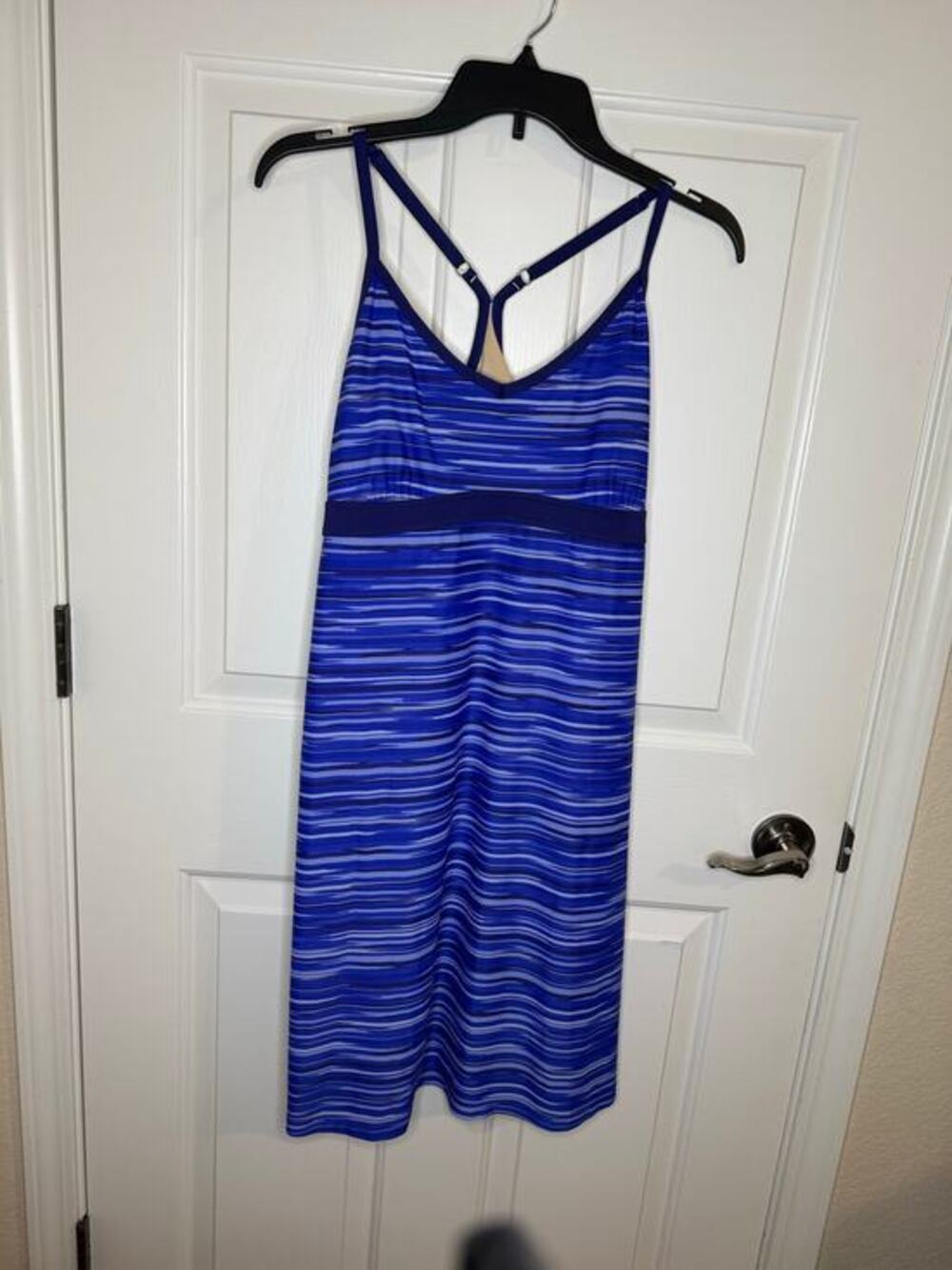 Athleta Shorebreak Swim Sun Athletic Dress UPF 50+ Blue Stripes L